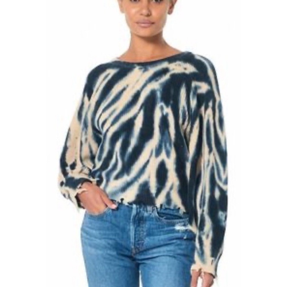 Young Fabulous & Broke Juliette Tie Dye Crew Neck Sweatshirt Blue Beige Small